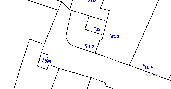 Parcela st. 2 v KÚ Sedlatice, Katastrální mapa