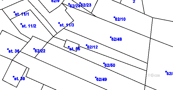 Parcela st. 62/12 v KÚ Sedlatice, Katastrální mapa