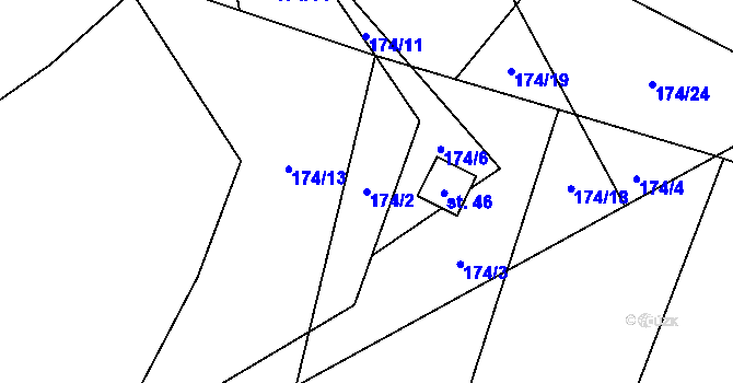 Parcela st. 174/2 v KÚ Sedlatice, Katastrální mapa