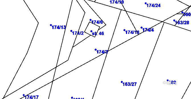 Parcela st. 174/3 v KÚ Sedlatice, Katastrální mapa