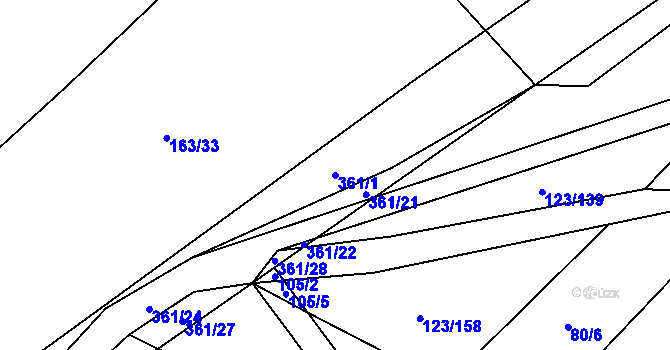 Parcela st. 361/1 v KÚ Sedlatice, Katastrální mapa
