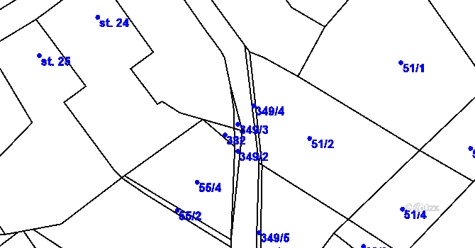 Parcela st. 349/3 v KÚ Sedlatice, Katastrální mapa