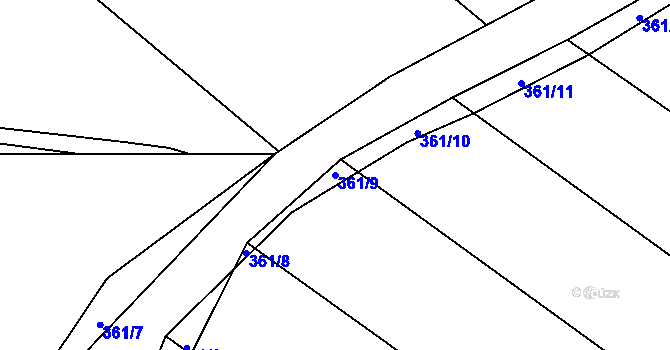 Parcela st. 361/9 v KÚ Sedlatice, Katastrální mapa