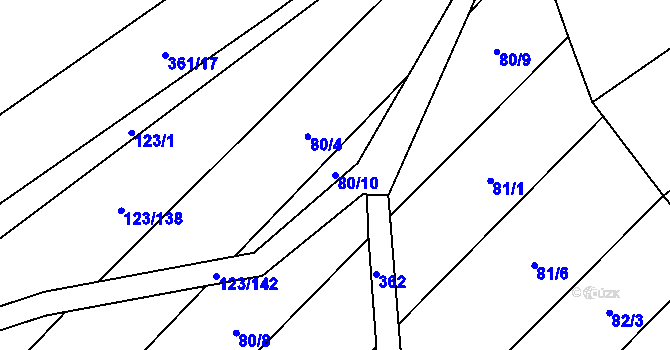 Parcela st. 80/10 v KÚ Sedlatice, Katastrální mapa