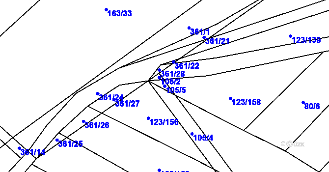 Parcela st. 105/5 v KÚ Sedlatice, Katastrální mapa