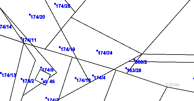 Parcela st. 174/24 v KÚ Sedlatice, Katastrální mapa