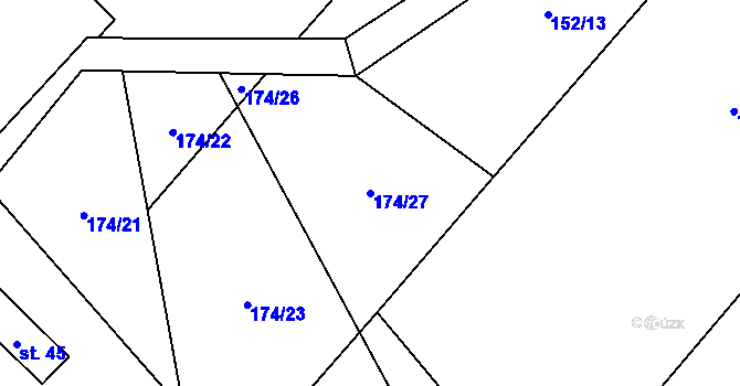 Parcela st. 174/27 v KÚ Sedlatice, Katastrální mapa