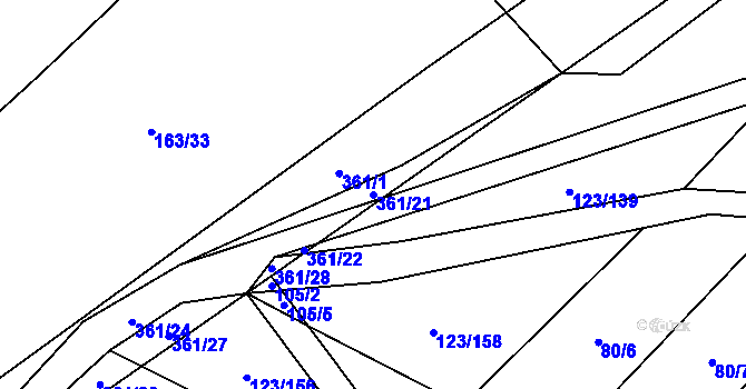 Parcela st. 361/21 v KÚ Sedlatice, Katastrální mapa