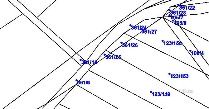 Parcela st. 361/25 v KÚ Sedlatice, Katastrální mapa