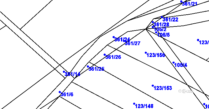 Parcela st. 361/26 v KÚ Sedlatice, Katastrální mapa