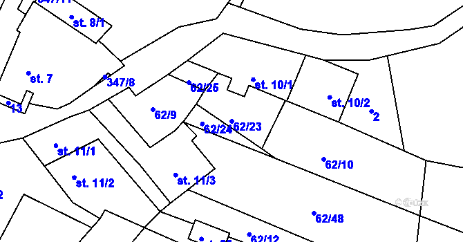 Parcela st. 62/23 v KÚ Sedlatice, Katastrální mapa