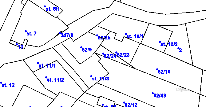 Parcela st. 62/24 v KÚ Sedlatice, Katastrální mapa