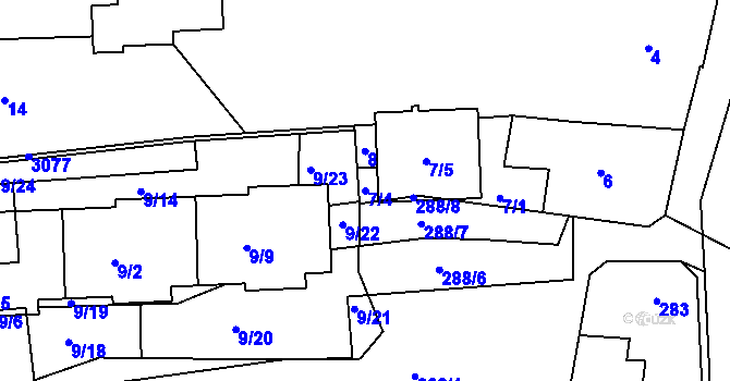 Parcela st. 7/4 v KÚ Sedlčany, Katastrální mapa