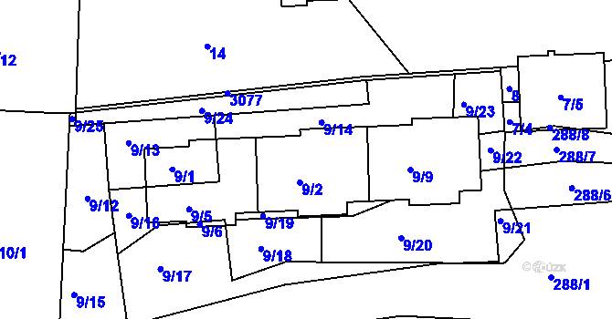 Parcela st. 9/2 v KÚ Sedlčany, Katastrální mapa