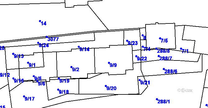 Parcela st. 9/3 v KÚ Sedlčany, Katastrální mapa