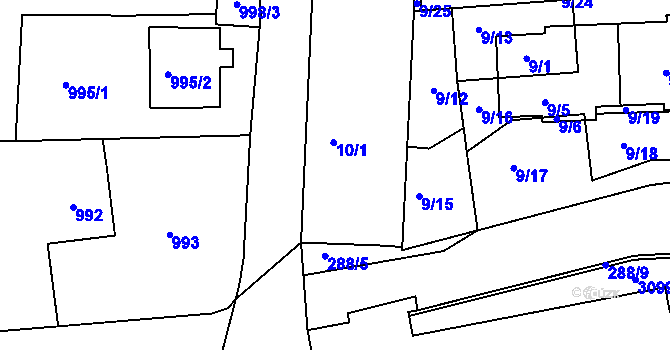 Parcela st. 10/2 v KÚ Sedlčany, Katastrální mapa