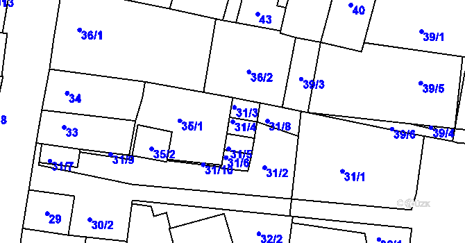 Parcela st. 31/4 v KÚ Sedlčany, Katastrální mapa