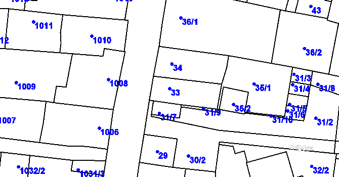 Parcela st. 33 v KÚ Sedlčany, Katastrální mapa