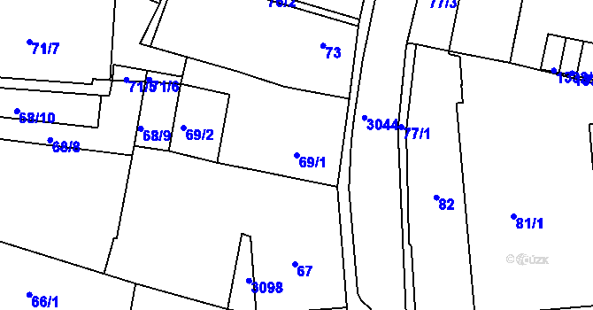 Parcela st. 69/1 v KÚ Sedlčany, Katastrální mapa