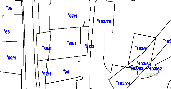 Parcela st. 88/3 v KÚ Sedlčany, Katastrální mapa