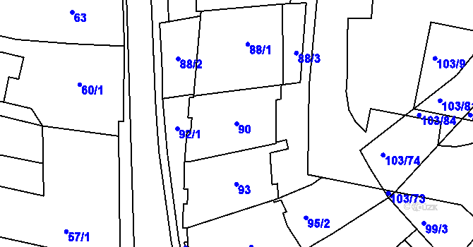 Parcela st. 90 v KÚ Sedlčany, Katastrální mapa