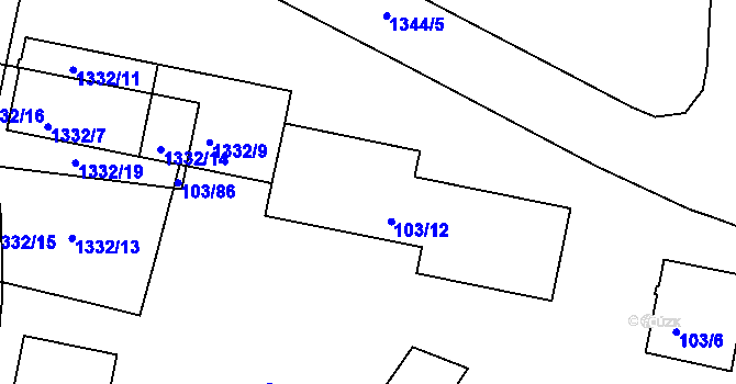 Parcela st. 103/12 v KÚ Sedlčany, Katastrální mapa