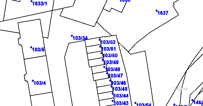 Parcela st. 103/50 v KÚ Sedlčany, Katastrální mapa