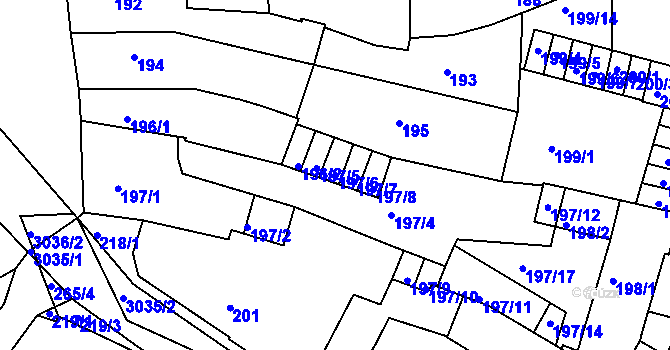 Parcela st. 197/6 v KÚ Sedlčany, Katastrální mapa