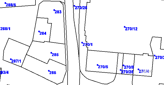 Parcela st. 270/1 v KÚ Sedlčany, Katastrální mapa