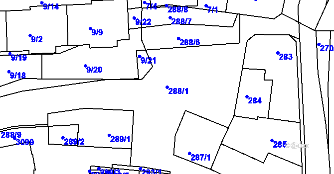 Parcela st. 288/1 v KÚ Sedlčany, Katastrální mapa