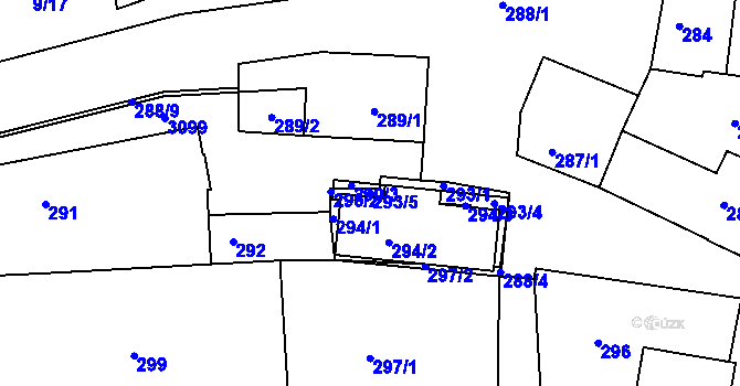 Parcela st. 293/5 v KÚ Sedlčany, Katastrální mapa