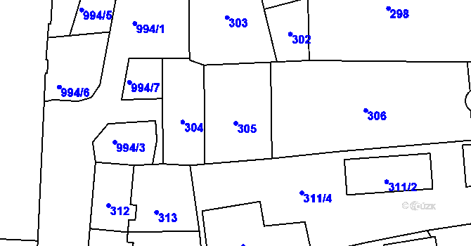 Parcela st. 305 v KÚ Sedlčany, Katastrální mapa
