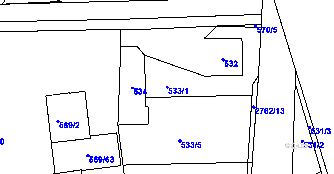 Parcela st. 533/1 v KÚ Sedlčany, Katastrální mapa