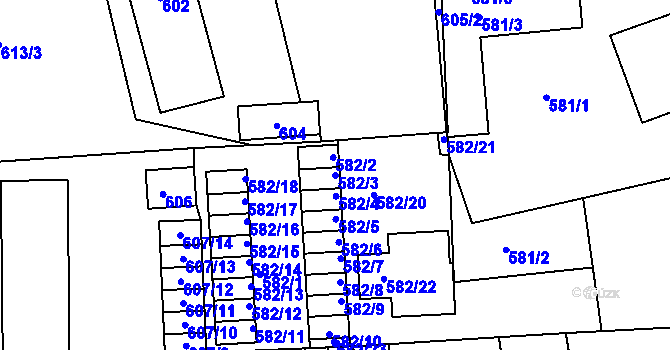 Parcela st. 582/3 v KÚ Sedlčany, Katastrální mapa