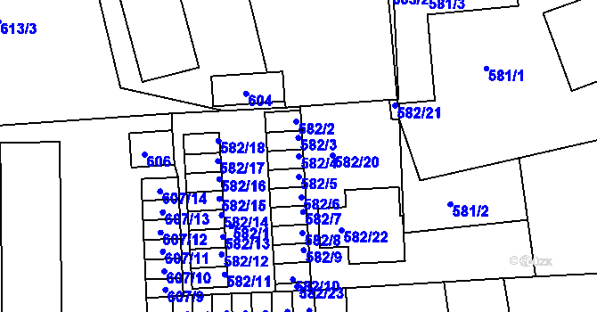 Parcela st. 582/4 v KÚ Sedlčany, Katastrální mapa