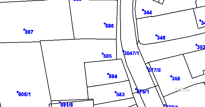 Parcela st. 585 v KÚ Sedlčany, Katastrální mapa
