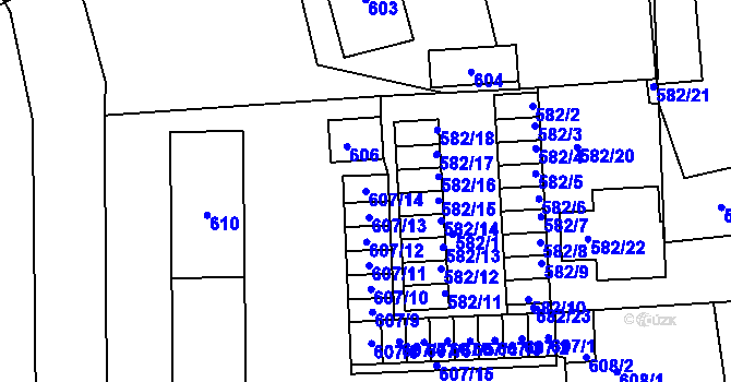 Parcela st. 607/14 v KÚ Sedlčany, Katastrální mapa