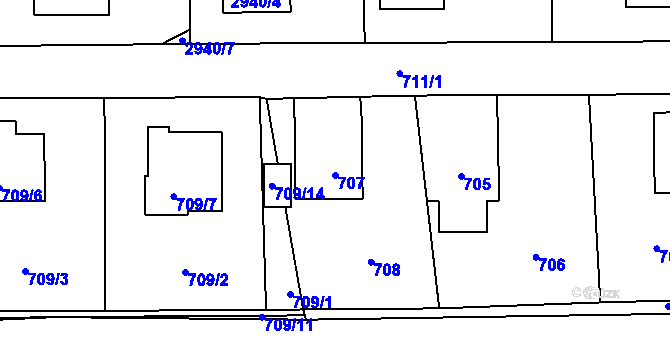 Parcela st. 707 v KÚ Sedlčany, Katastrální mapa
