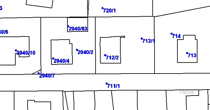 Parcela st. 712/2 v KÚ Sedlčany, Katastrální mapa