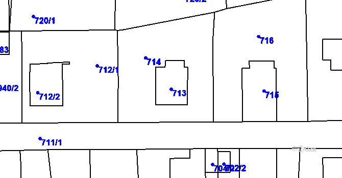 Parcela st. 713 v KÚ Sedlčany, Katastrální mapa