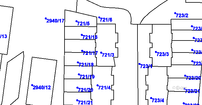 Parcela st. 721/3 v KÚ Sedlčany, Katastrální mapa