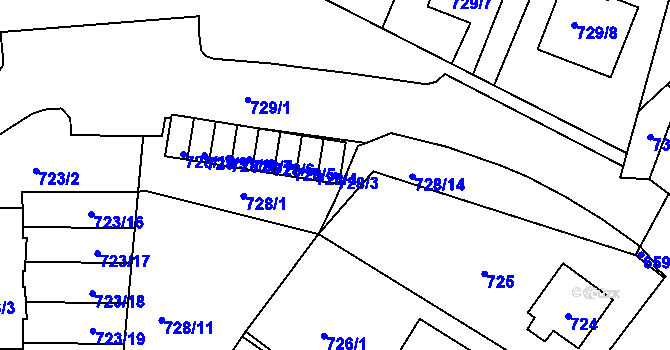 Parcela st. 728/3 v KÚ Sedlčany, Katastrální mapa