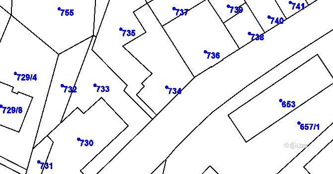 Parcela st. 734 v KÚ Sedlčany, Katastrální mapa