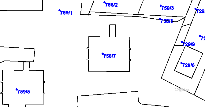 Parcela st. 758/7 v KÚ Sedlčany, Katastrální mapa