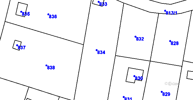 Parcela st. 834 v KÚ Sedlčany, Katastrální mapa