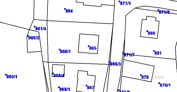 Parcela st. 865 v KÚ Sedlčany, Katastrální mapa