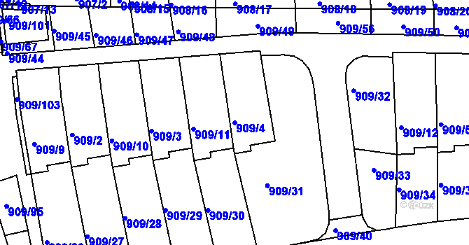 Parcela st. 909/4 v KÚ Sedlčany, Katastrální mapa