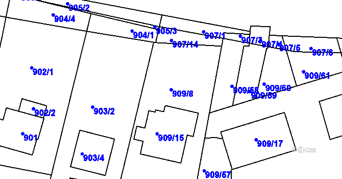 Parcela st. 909/8 v KÚ Sedlčany, Katastrální mapa