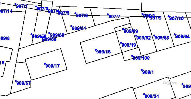 Parcela st. 909/18 v KÚ Sedlčany, Katastrální mapa