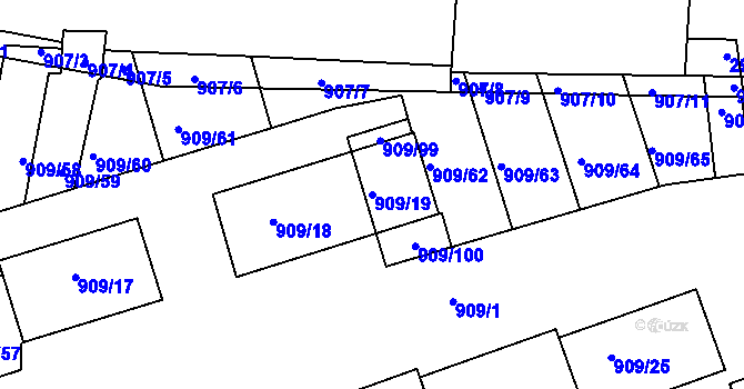 Parcela st. 909/19 v KÚ Sedlčany, Katastrální mapa